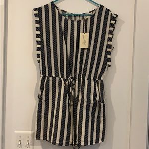NWT navy and white striped romper